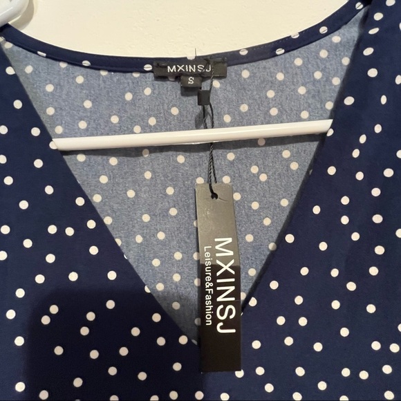 NWT Blue and White Polka Dot Ruffle Dress Women Size Small - Picture 9 of 14